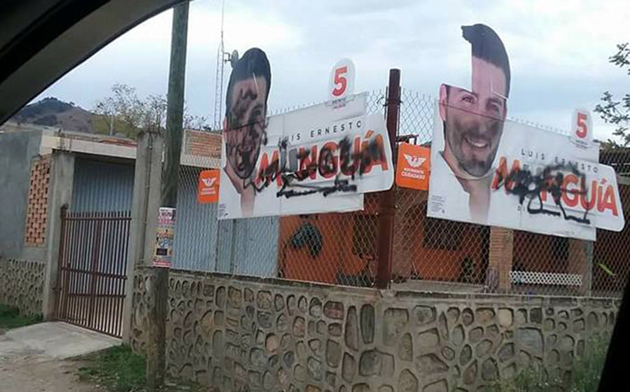 Vandalizan propaganda de Luis Munguía; él responsabiliza al PRI del hecho