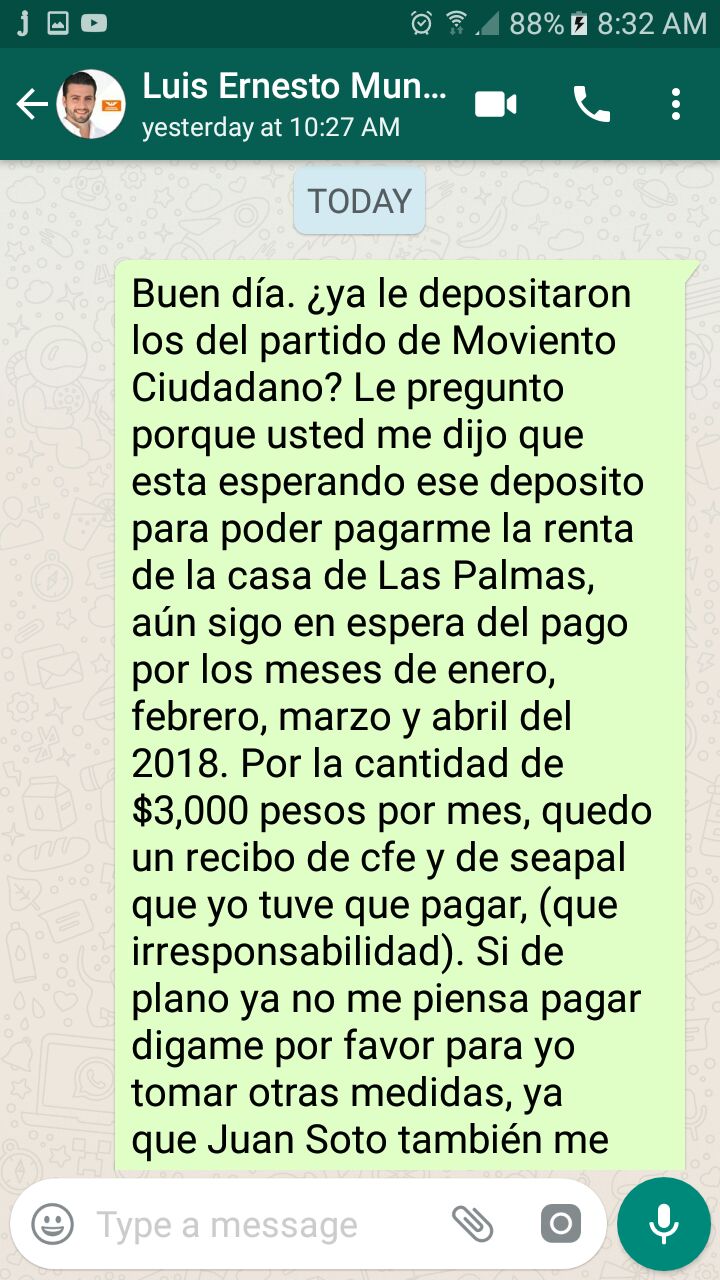 Luis Munguía no paga renta de sus casas ciudadanas