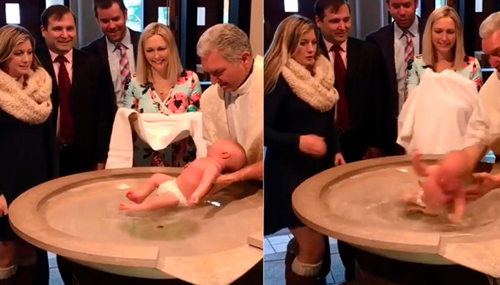 Bebé se golpea brutalmente contra pila bautismal por error de sacerdote