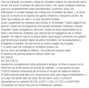Taxista lo dejó incapacitado y salió libre a los 2 días, exige justicia 1 Taxista lo dejó incapacitado y salió libre a los 2 días, exige justicia