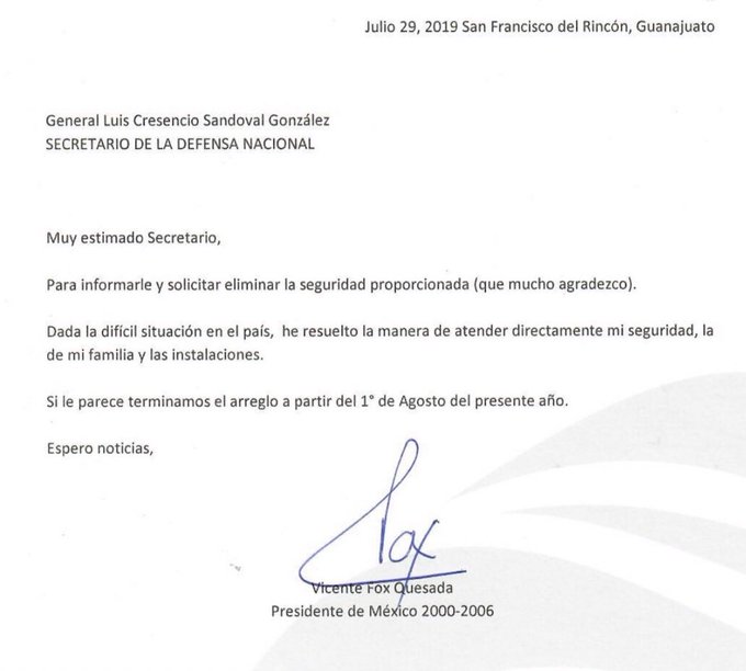Fox renuncia a escoltas militares; atenderé directamente mi seguridad, dice 1 Fox renuncia a escoltas militares; atenderé directamente mi seguridad, dice