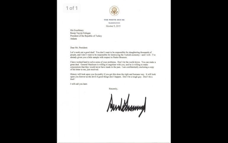 Trump pide a presidente de Turquía 'no ser un tonto' 1 Trump pide a presidente de Turquía 'no ser un tonto'