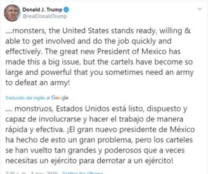 Ofrece Trump ayuda a AMLO para combatir al crimen organizado
