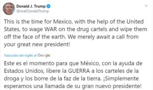Ofrece Trump ayuda a AMLO para combatir al crimen organizado