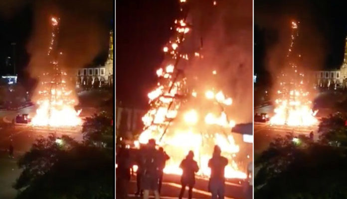 Ardió el árbol de navidad en Zapopan, no hay heridos