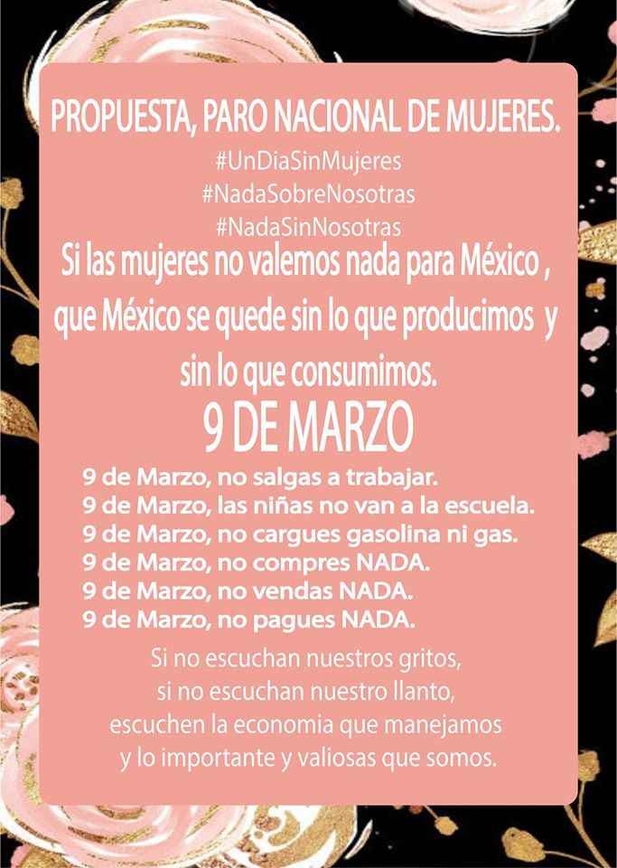 Convocan a paro nacional #UnDíaSinMujeres este 9 de marzo 1 Convocan a paro nacional #UnDíaSinMujeres este 9 de marzo