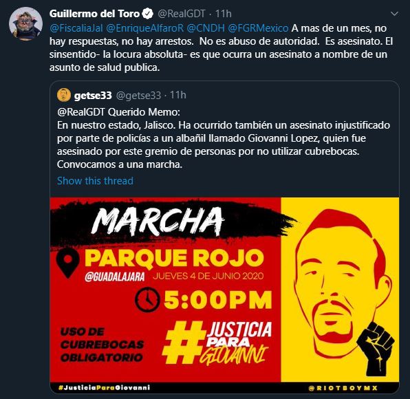 Guillermo Del Toro exige justicia para Giovanni; convocan a marcha