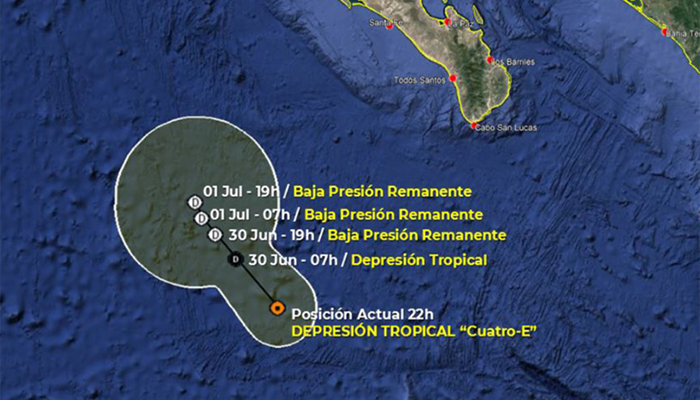 BCS mantiene alerta por Depresión Tropical 4-E en costas del Pacífico