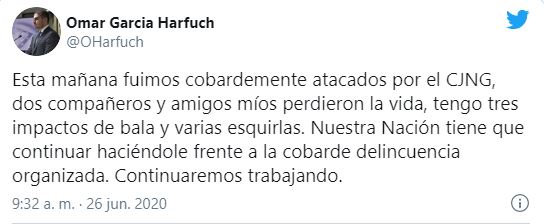 'Fui cobardemente atacado por el CJNG': García Harfuch