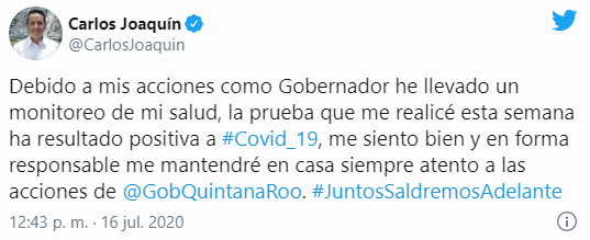 Gobernador de Quintana Roo da positivo a Covid-19 1 Gobernador de Quintana Roo da positivo a Covid-19