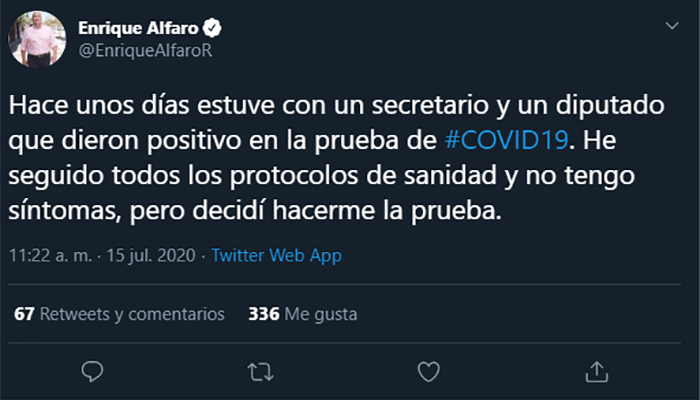 Da negativo a Covid-19 el gobernador Enrique Alfaro