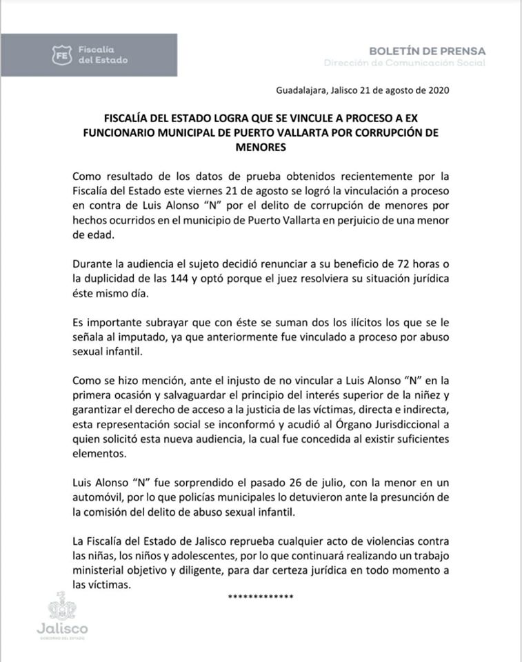 Logran imputar delito de corrupción de menores a Luis Alonso 'N'