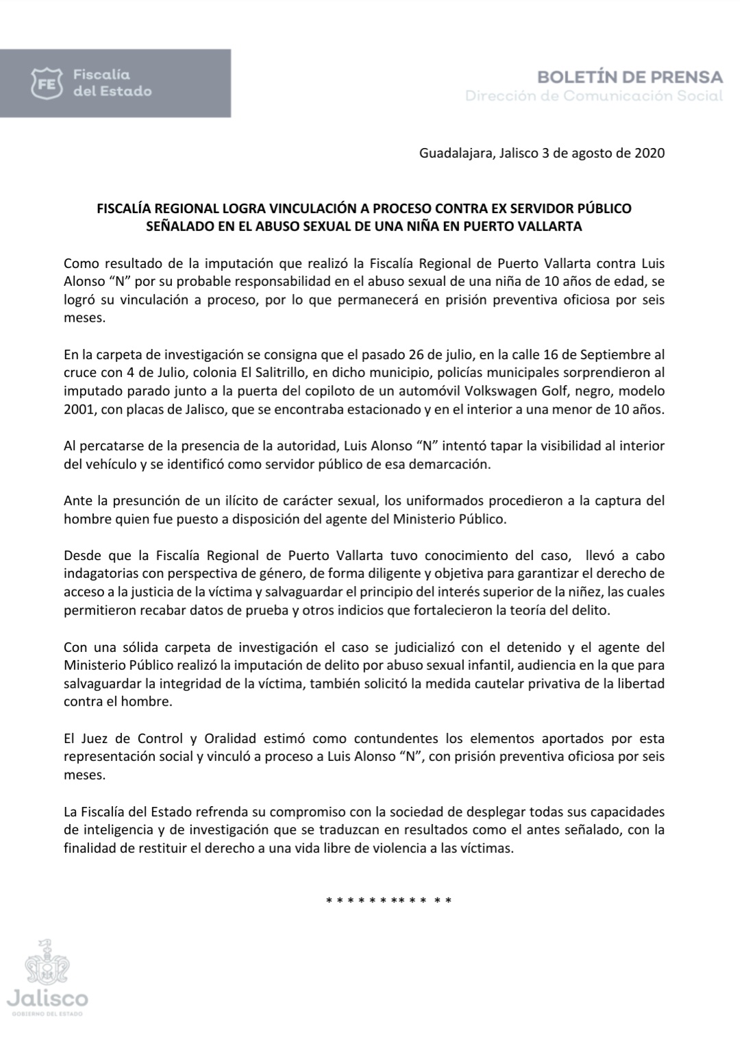 Dan prisión preventiva a funcionario por abuso de una menor