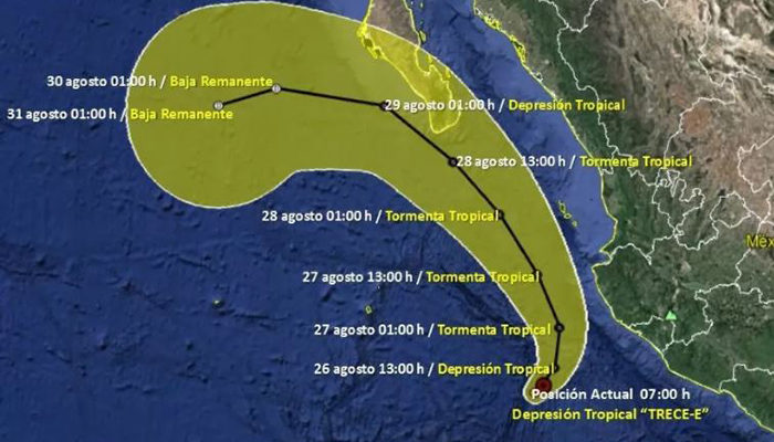 Se forma la depresión tropical 'Trece-E'; se ubica cerca de las costas de Jalisco