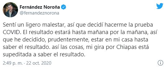 Fernández Noroña se aisla tras presentar síntomas de Covid-19