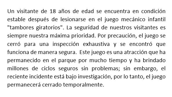 Joven sale volando de los 'tambores giratorios' en Six Flags; está estable