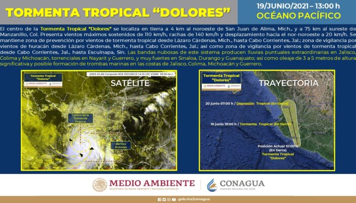 Toca tierra 'Dolores' entre Colima y Michoacán