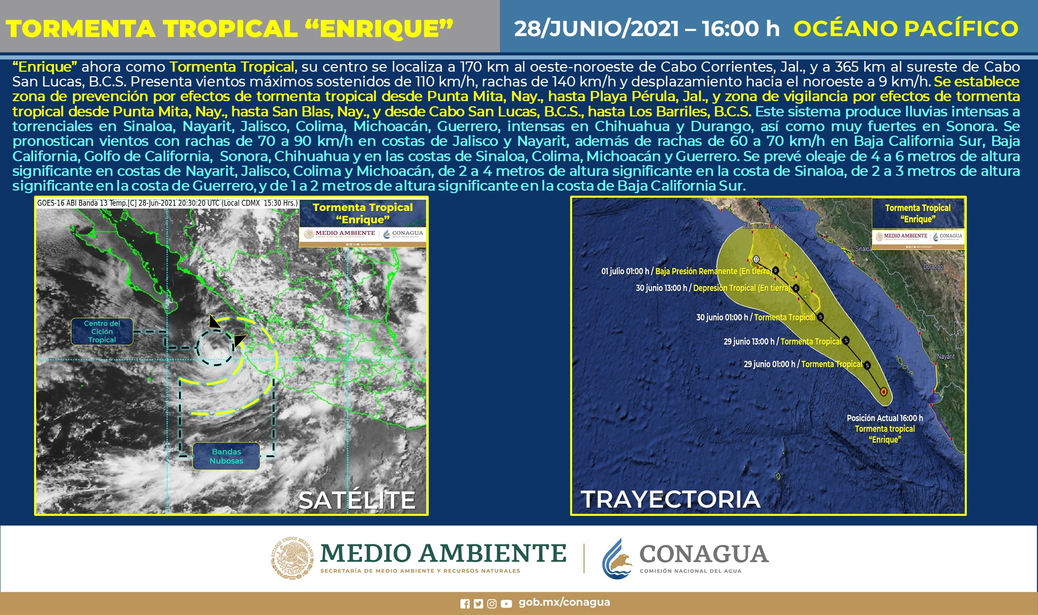 'Enrique' pierde fuerza y se degrada a tormenta tropical 1 'Enrique' pierde fuerza y se degrada a tormenta tropical