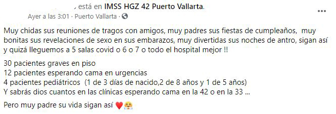 "Muy chidas sus reuniones, tal vez lleguemos a 6 o 7 salas covid en el hospital"
