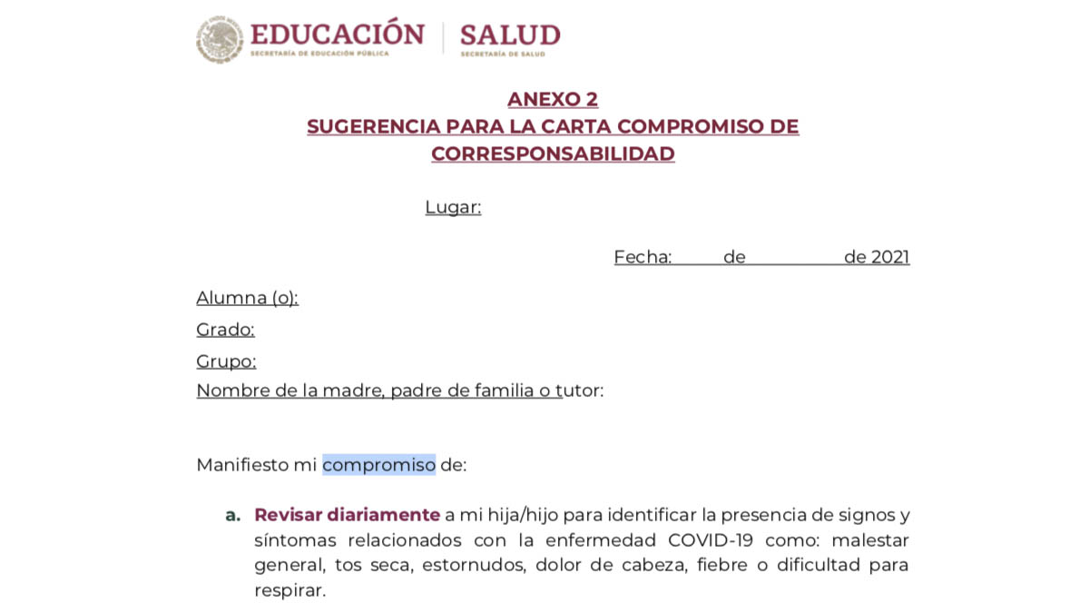 Alerta la SEP por una carta compromiso de regreso a clases falsa