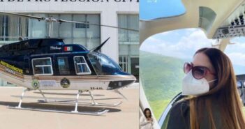 Esposa de funcionario del IMSS pasea en helicóptero con vacunas Covid