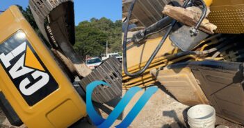 Cae maquina mientras era transportada por un tráiler