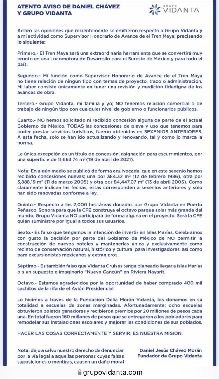 Dueño de Grupo Vidanta alza la voz por los escándalos en que se ve involucrado