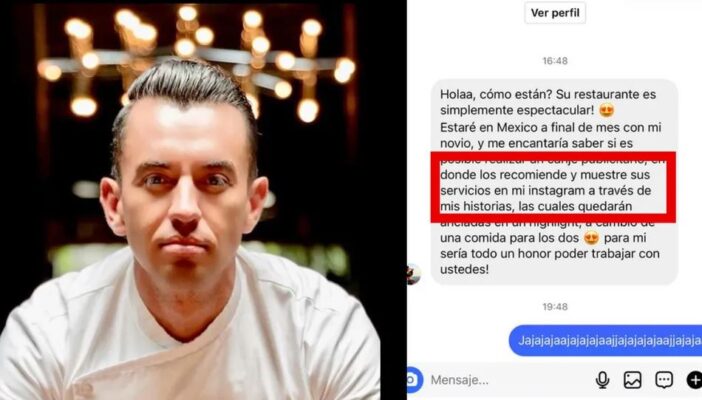 "No sabía que tragar gratis era trabajar”, dice chef a influencer