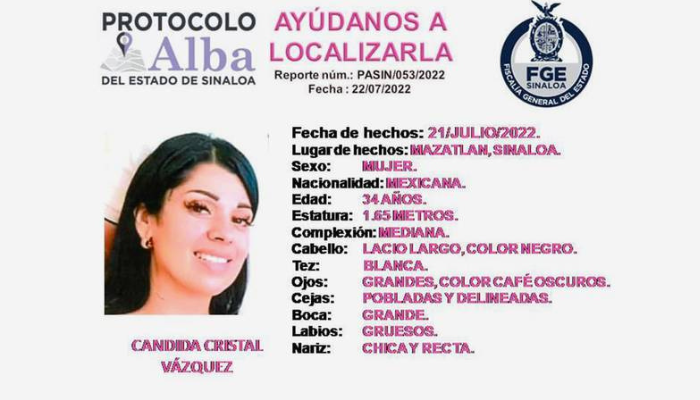 SSyPC confirma que cuerpo hallado en Sinaloa no es de Cándida Cristal Vázquez