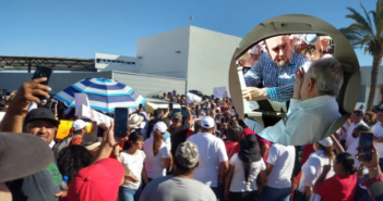 Trabajadores del SNTE reciben a AMLO con manifestación en Baja California Sur