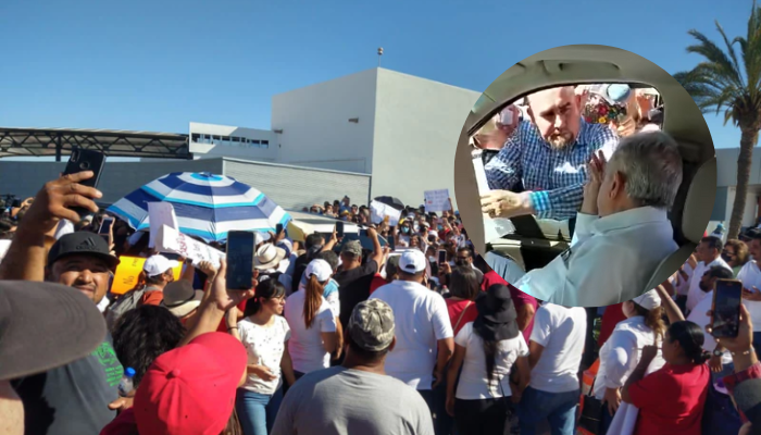 Trabajadores del SNTE reciben a AMLO con manifestación en Baja California Sur