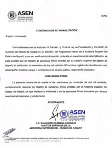 José Gómez Pérez espera designación de Jasmin Bugarin