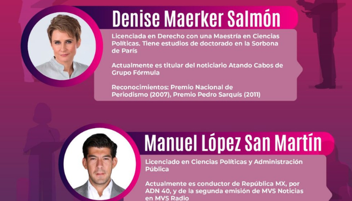 Denise Maerker y Manuel López San Martín moderarán el Primer Debate Presidencial