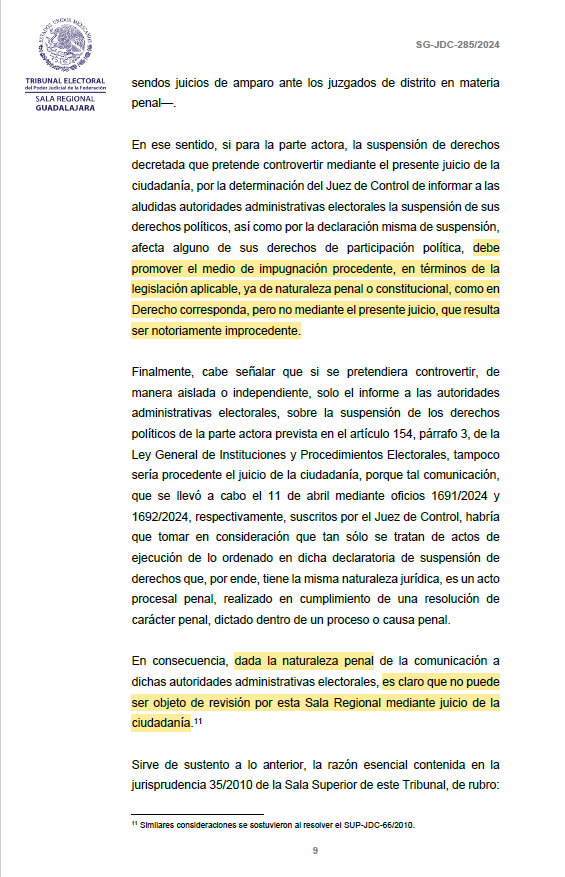 Desecha Tribunal Electoral juicio de protección de derechos políticos de Mirtha
