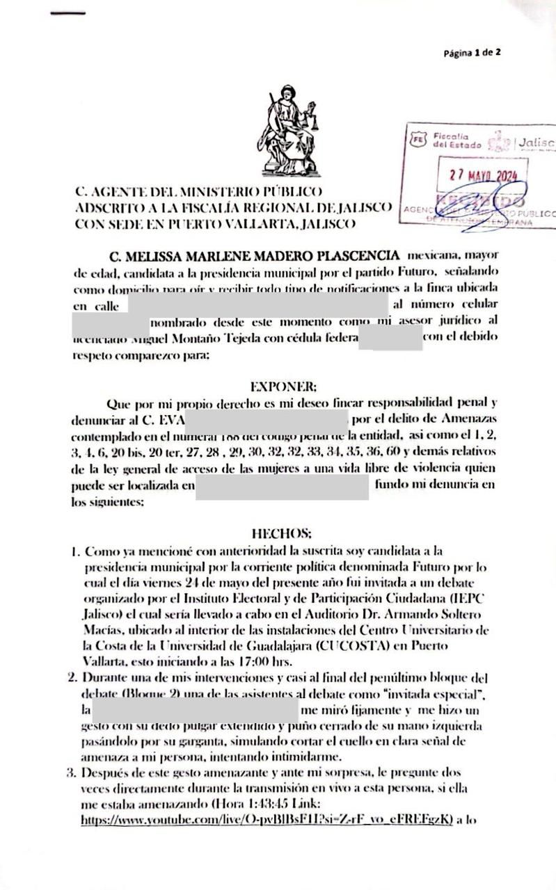 Melissa Madero denuncia ante la fiscalía a ex senadora del PAN por amenaza