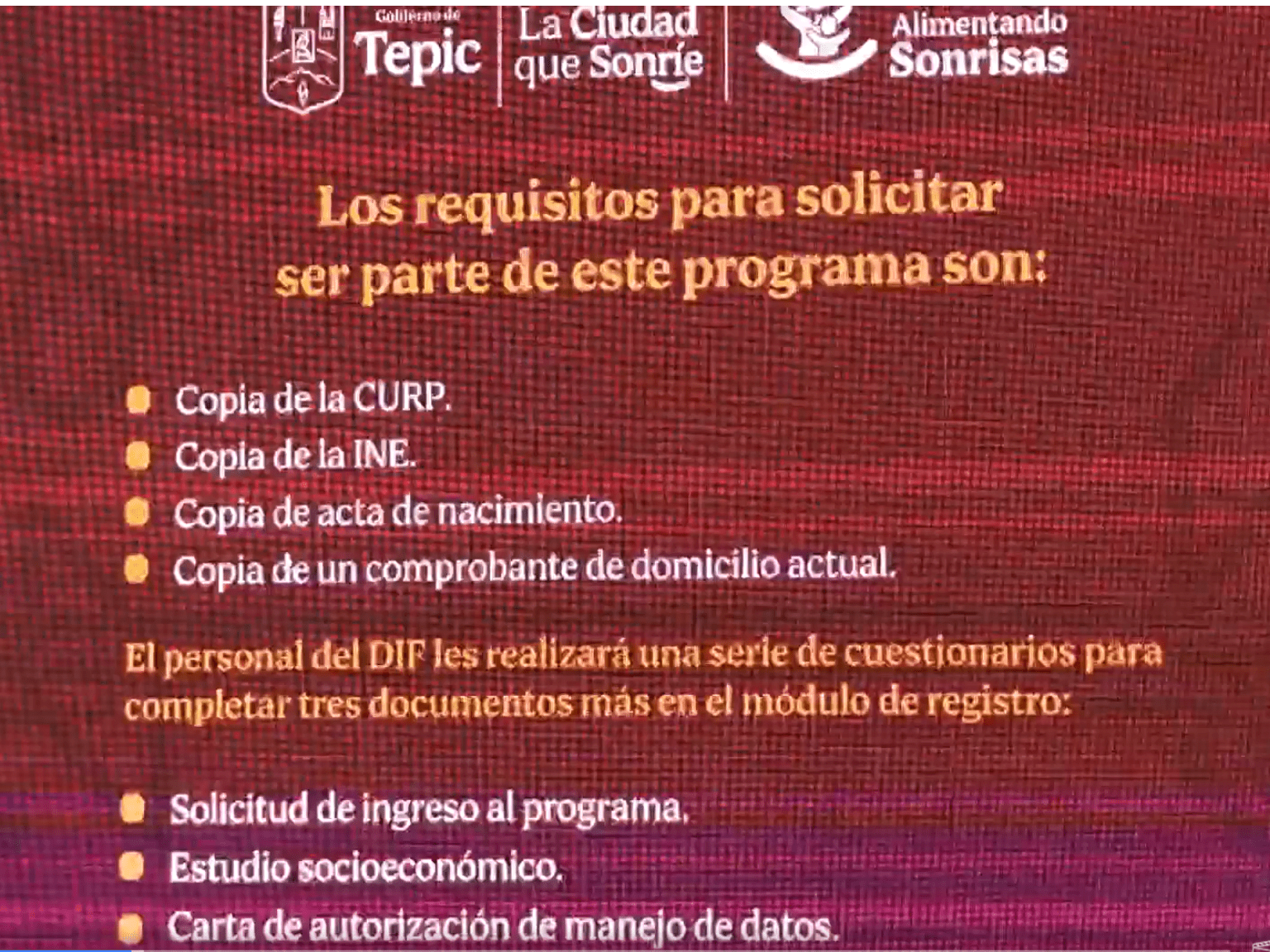 Requisitos para solicitar el apoyo del programa "Alimentando sonrisas".