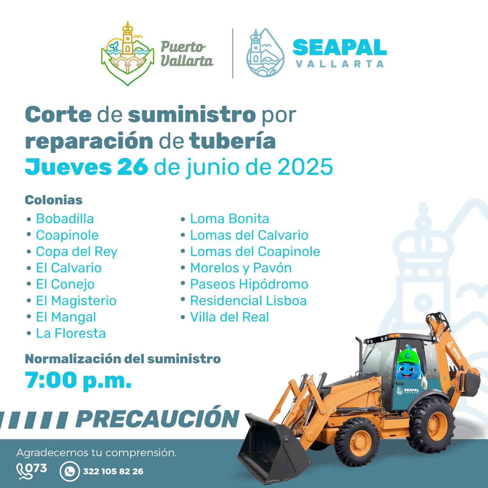 Corte de agua este jueves en varias colonias de Puerto Vallarta