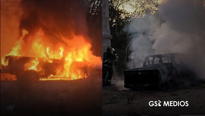 Camioneta termina en chatarra tras incendio en El Salitrillo