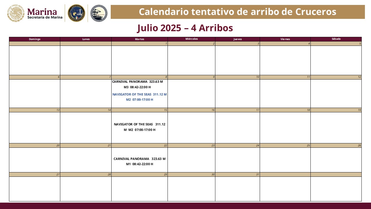 Puerto Vallarta recibirá cuatro cruceros en julio