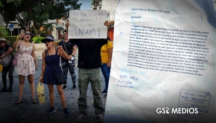 Manifestantes exhiben carta a regidor por cobros indebidos de agua en Puerto Vallarta