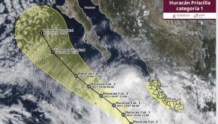 Huracán Priscilla se fortalece a categoría 1 frente a las costas del Pacífico mexicano