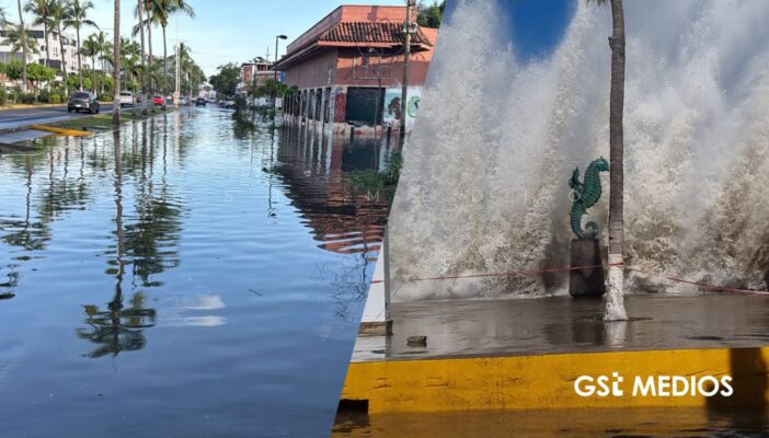 Cierran vialidades en Puerto Vallarta por fuerte oleaje y ruptura de un tubo de cárcamo