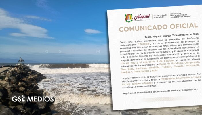 Bahía de Banderas declara bandera roja en todas sus playas y suspende clases por huracán Priscilla