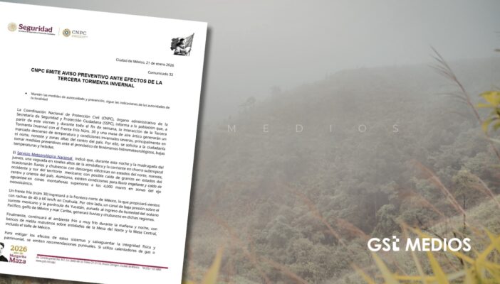 CNPC emite aviso preventivo por efectos de la Tercera Tormenta Invernal