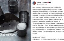 Donald Trump anuncia que Venezuela entregará hasta 50 millones de barriles de petróleo a Estados Unidos