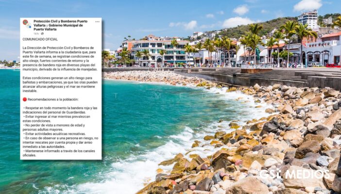 Alertan por alto oleaje y fuertes corrientes en playas de Puerto Vallarta
