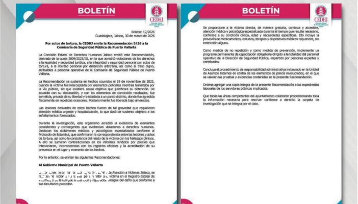 CEDHJ emite recomendación a Comisaría de Seguridad Pública de Puerto Vallarta por cometer actos de tortura