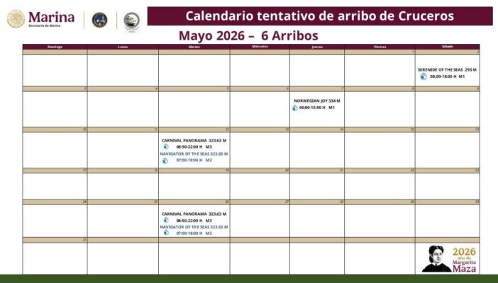 Seis cruceros arribarán en mayo en Puerto Vallarta