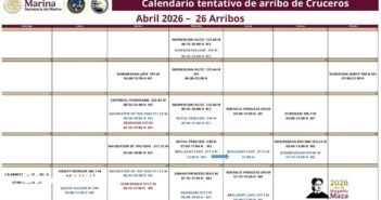 Arriban tres cruceros a Puerto Vallarta en la primera semana de abril