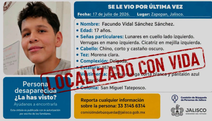 Localizan con vida en Nayarit a adolescente reportado como desaparecido en Zapopan